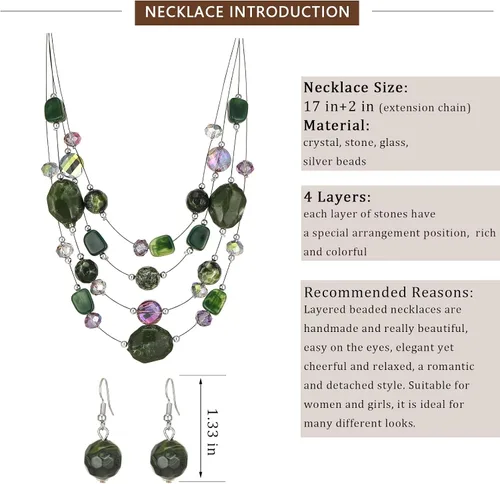 Vista 5 de Layered Chunky Beaded Necklace for Women Colorful Multi-Layer Statement Necklace and Earrings Set Gift for Her