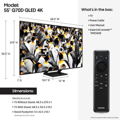 Vista 2 de Samsung Smart TV Class QLED 4K Q70D Series Quantum HDR de 55 pulgadas con seguimiento de objetos Sound Lite, Motion Xcelerator, modo Eye Comfort