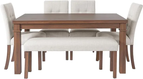 Vista 56 de Juego de mesa de comedor vintage de 6 piezas, juego de mesa de comedor de cocina de madera maciza con 4 sillas ergonómicas acolchadas y banco, mesa