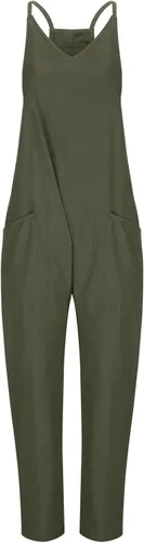 Vista 2 de Xdegoge Overoles para mujer, holgados, de verano, sin mangas, tirantes delgados, cuello en V, holgados, con bolsillos