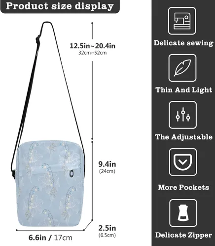 Vista 4 de cute messenger bag Elegant Lilies Flowers Blue Shoulder Bag Adjustable Strap for work work bolso cruzado para mujer