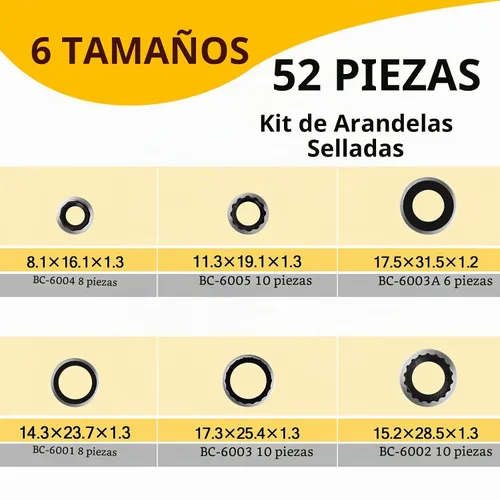 Vista 2 de Kit de 52 juntas de CA – R134a Kit de sellado de CA con juntas de compresor, arandelas de sellos de línea de A/C para reparación y mantenimiento