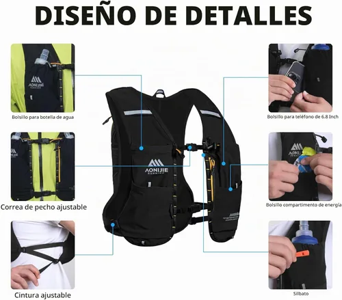 Vista 3 de AONIJIE Running Hydration Vest for Women Men 8L Hydration Backpack Hiking