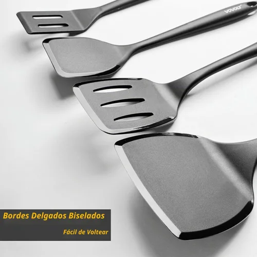 Vista 5 de Espátula volteadora de silicona para panqueques con mango alargado y diseño sin costuras, espátulas de cocina resistentes al calor para utensilios