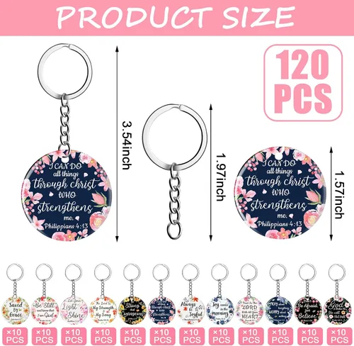 Vista 2 de Janmercy 120 llaveros cristianos de acrílico con versículo bíblico floral, regalos religiosos, joyería para mujeres, hombres, niñas, niños