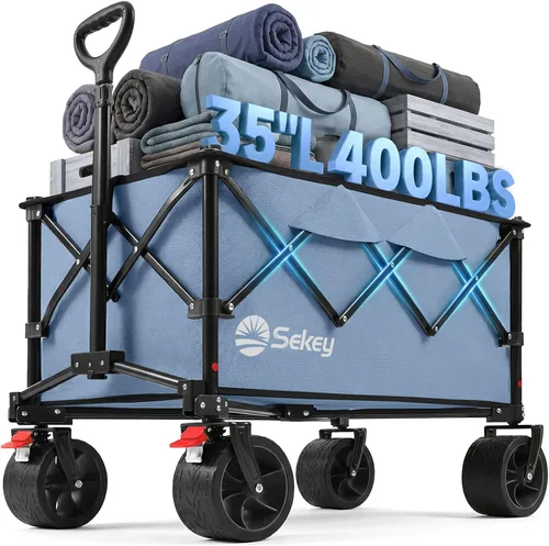 Vista 14 de Sekey - Carro de playa de 250 L, capacidad de 400 libras, plegable, ruedas todo terreno Negro