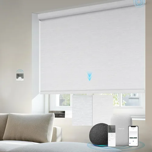 Vista 15 de Motorized Light Filtering Shades Compatible with Alexa Google Smart Blinds Automatic Window Shade Remote Control 70% Blackout Sunny Black