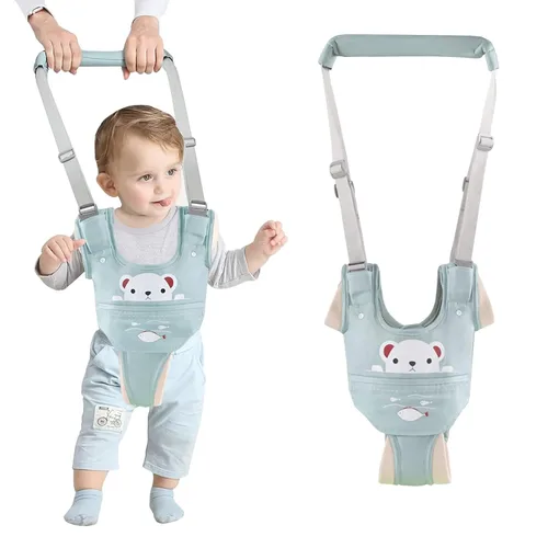 Vista 16 de Arnés de mano para caminar para bebé, cinturón ajustable para niños pequeños, arnés para caminar de pie, ayudante de aprendizaje con entrepierna Azul