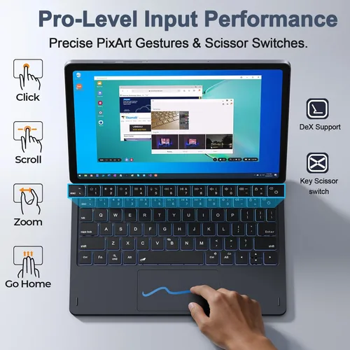 Vista 4 de LAUDTEC - Funda con teclado mágico para Samsung Galaxy Tab S11 / S9 de 11 pulgadas, S10 Lite / S10 FE / S9 FE 5G 10.9 pulgadas, soporte flotante