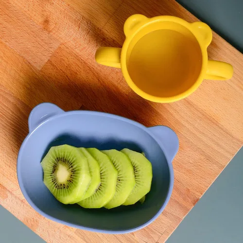 Vista 7 de BLUE GINKGO Cuencos de silicona para niños, lindos cuencos de silicona para bebés/platos de silicona para niños pequeños y niños, aptos