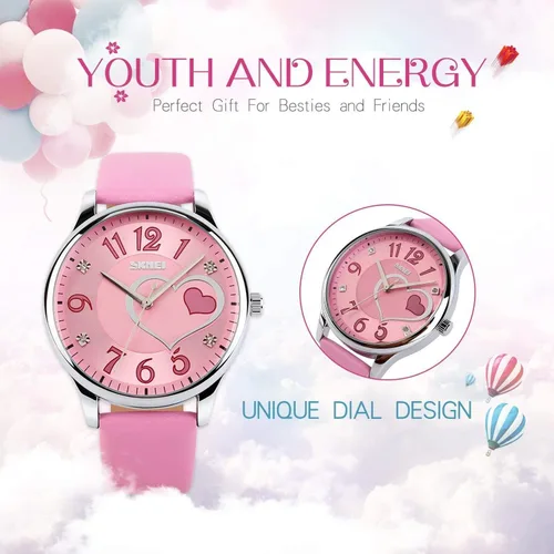 Vista 4 de IJAHWRS Reloj analógico para niñas reloj de pulsera de cuarzo de moda correa de piel esfera grande divertido lindos relojes con forma de corazón
