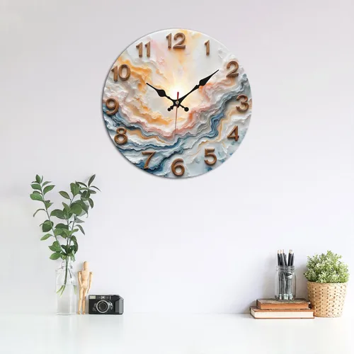 Vista 3 de Sunburst Agate Texture Wooden Wall Clock with Raised Numerals 25x25cm