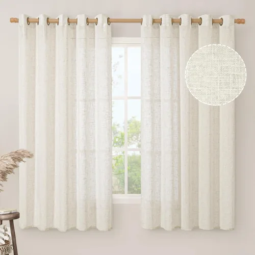 Vista 207 de LAMIT Cortinas de lino marrón caramelo para sala de estar, 84 pulgadas, de lino sintético, texturizado, filtrante de luz, paneles de privacidad
