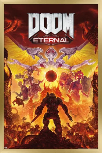 Vista 14 de Trends International Doom Eternal Maykr - Póster de pared, 22.4 pulgadas de largo x 14.7 pulgadas, versión enmarcada en madera de granero