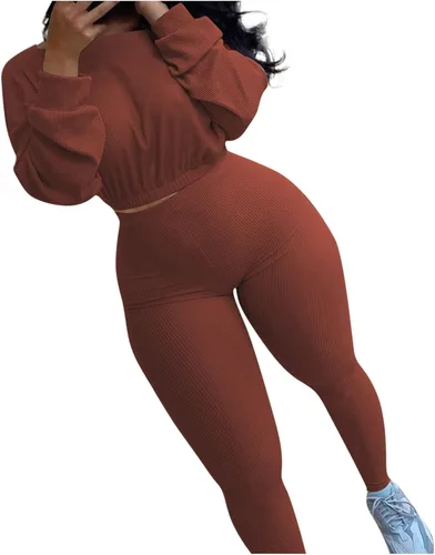 Vista 4 de Conjunto deportivo de 2 piezas para mujer, para otoño e invierno, manga larga, sudadera con pantalones y cuello redondo