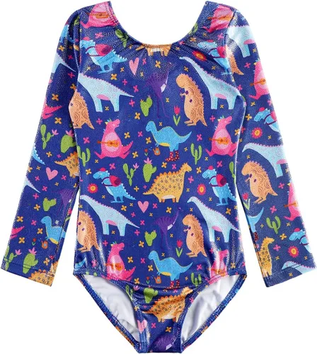 Vista 74 de HOZIY - Leotardos de manga larga para niñas, de gimnasia, para niños pequeños, trajes florales de unicornio, galaxia, arco iris, patrón de rayas