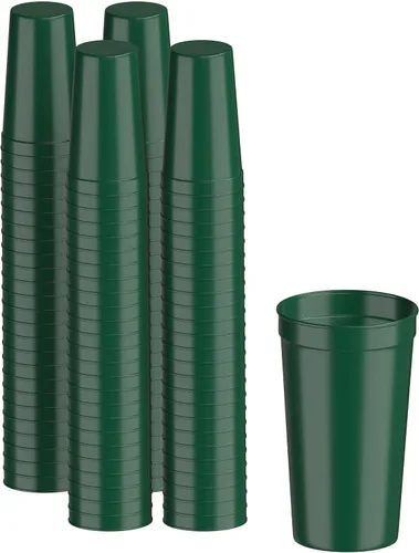 Vista 86 de PartyPrints Paquete de 100 vasos de plástico en blanco reutilizables de 10 a 12 onzas, vasos de estadio a granel, sin BPA, aptos para lavavajillas