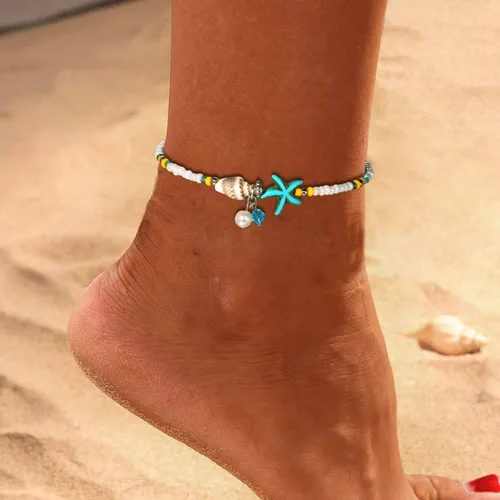 Vista 2 de Tobilleras de cadena de estrellas de mar, tobilleras para pies de playa, para mujeres y niñas