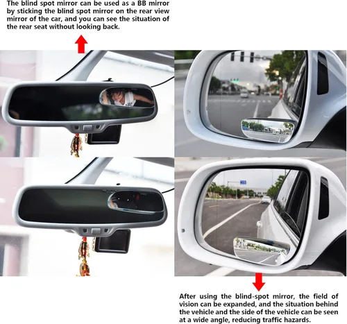 Vista 4 de Espejo de punto ciego, lente convexa de vidrio HD redondo largo sin marco, espejos retrovisores, accesorios exteriores con gran angular ajustable