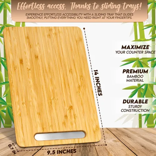Vista 2 de Bandeja deslizante de bambú para cafetera y electrodomésticos de cocina pesados con ruedas giratorias debajo del gabinete, organizador