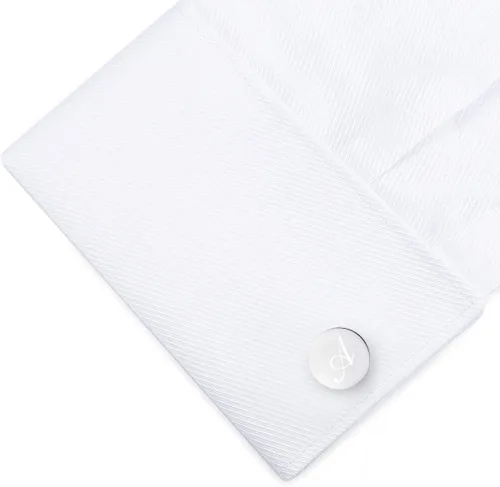 Vista 4 de Gemelos redondos con letra del alfabeto inicial para hombre, regalo de boda, negocios, acero inoxidable, plateado cepillado A-Z