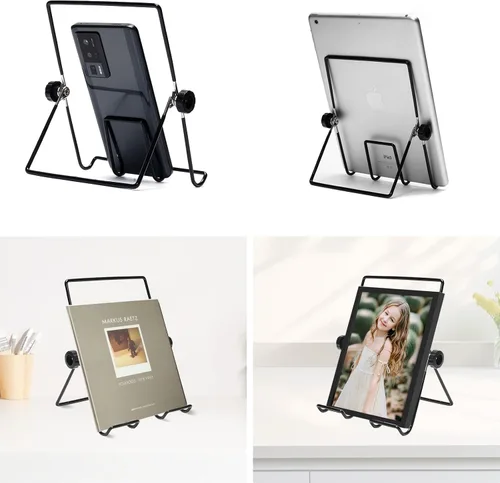 Vista 6 de Paquete de 2 soportes plegables para tableta, soporte portátil de metal ajustable, soporte para teléfono móvil, muestra marcos de fotos, libros