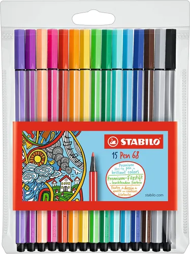 Vista 16 de STABILO Pen 68 - Bolígrafo con punta de fieltro de calidad premium, cartera de 6 colores de neón