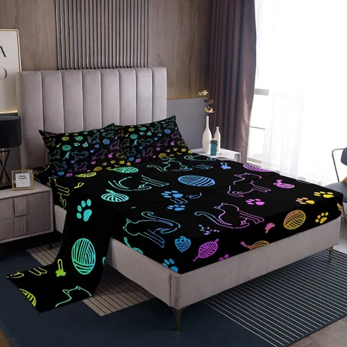 Vista 31 de Erosebridal Lindas sábanas de gato Kawaii fresa tamaño individual para niñas, diseño de arcoíris de dibujos animados, juegos de sábanas y fundas