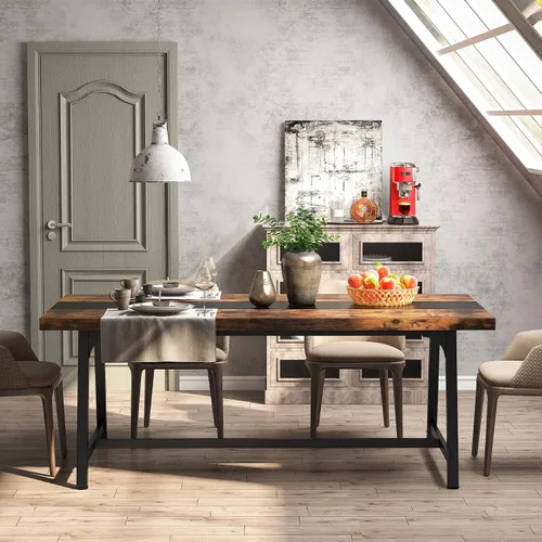 Vista 4 de Tribesigns Mesa de comedor para 8 personas, mesa de cocina rectangular de madera de 70.87 pulgadas con marco de metal resistente, mesa de comedor