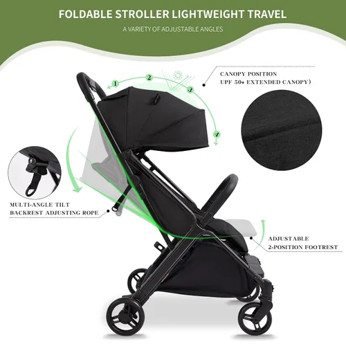 Vista 3 de COOL KIDS Cochecito de bebé con sombrilla, cochecito de bebé con pliegue automático, cochecitos de bebé con toldo solar emergente, artículos