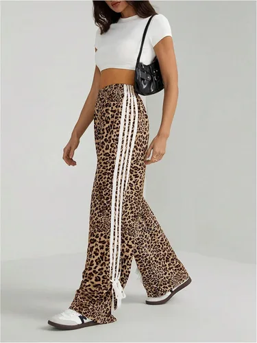 Vista 5 de Floerns Pantalones de pierna ancha con estampado de leopardo a rayas Y2K Marrón café