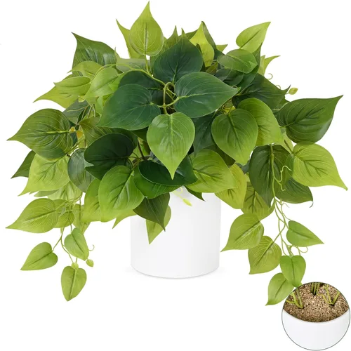 Vista 8 de Waipfaru Plantas artificiales para interiores, plantas artificiales realistas colgantes con macetas de plástico, potos artificiales para el hogar
