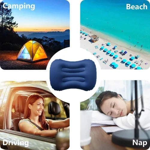Vista 6 de Almohadas inflables ultraligeras para campamento: compresibles, compactas, inflables, cómodas, ergonómicas para soporte de cuello y lumbar mientras