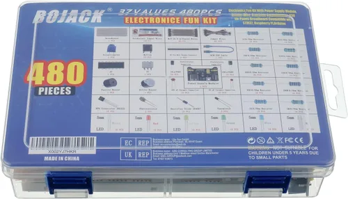 Vista 6 de BOJACK 37 Values - Kit de 480 piezas de componentes electrónicos con módulo de fuente de alimentación, cable de puente, potenciómetro de precisión