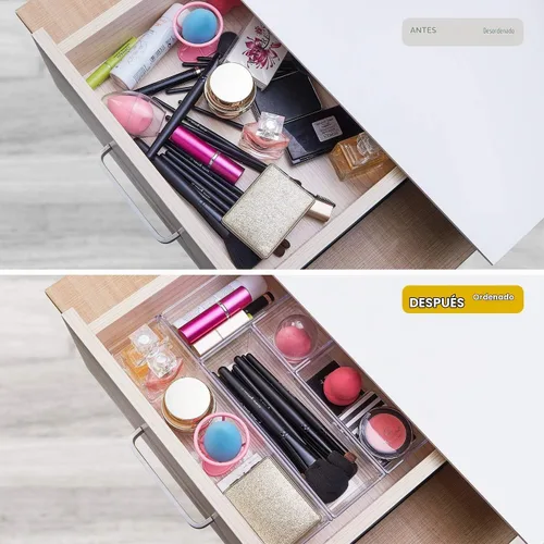 Vista 2 de Bandeja organizadora de 14 cajones de plástico transparente para maquillaje, utensilios de cocina, joyas y accesorios