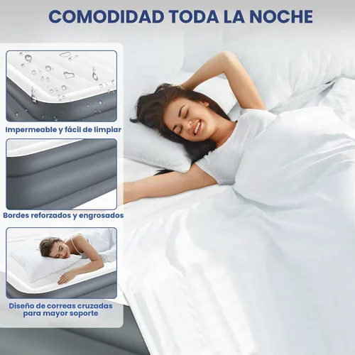 Vista 3 de LunaDream Eclipse Series Colchón de aire individual con bomba integrada recargable por USB, cama inflable inalámbrica, diseño duradero a prueba