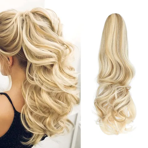 Vista 19 de Extensión de cola de caballo con clip, de 18 pulgadas, 20 pulgadas, rizada, ondulada, recta, cola de caballo larga con clip, para mujer, rubio ceniza