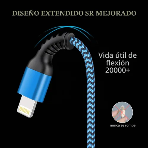 Vista 3 de Cable de carga para iPhone, cable trenzado de carga de 6 pies, cable USB de nailon original de Apple, cable de carga rápida para iPhone 14 13 12 11
