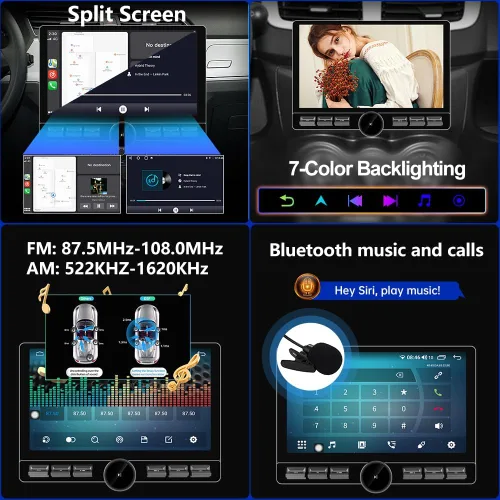 Vista 5 de Radio de coche doble DIN Android 13 de 10.6 pulgadas [4 GB de RAM + 64 GB de ROM] con CarPlay inalámbrico y Android Auto, 4G, botón de perilla