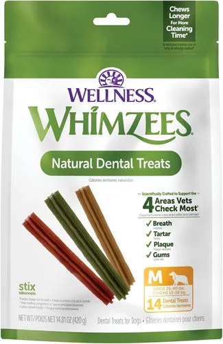 Vista 10 de WHIMZEES by Wellness Stix - Masticables dentales naturales para perros, golosinas de larga duración, sin granos, refresca el aliento, raza extra