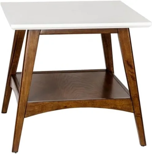 Vista 7 de Madison Park Parker - Mesa auxiliar moderna de mediados de siglo con marco y patas de madera maciza, estante inferior, fácil montaje, muebles
