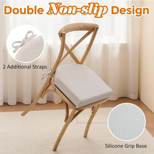 Vista 4 de downluxe Cojines para sillas de comedor, almohadillas de lino de espuma viscoelástica para sillas de cocina con lazos, cubierta impermeable, Beige