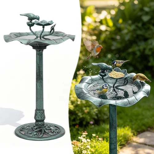 Vista 10 de Magshion Bañera y comedero para pájaros de 35 pulgadas para exteriores, bañera de pájaros con pedestal con diseño de loto vintage, construcción