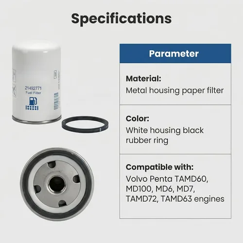Vista 5 de 21492771 Filtro de combustible diésel giratorio compatible con Volvo Penta TAMD60 MD100 MD6 MD7 TAMD72 TAMD63