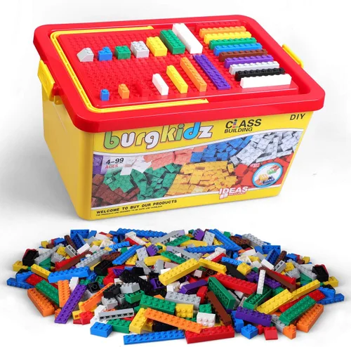 Vista 9 de burgkidz Premium Building Blocks Set: caja de almacenamiento con tapa de placa base 568-pcs set: 500 bricks/blocks, 14 shapes, 10 colors +