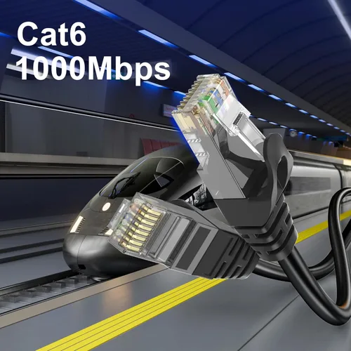 Vista 5 de Cable Ethernet Cat6 (25 pies), cable de red Cat6, cable de conexión RJ45 compatible con Cat6, Cat5E, Cat5, incluye 25 lazos y 25 clips de cable