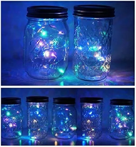 Vista 6 de 5 paquetes de luces de jarro Mason, 10 luces solares LED blanco cálido, cadena de luces de hadas para jardín, patio, bodas, Navidad. Iluminación