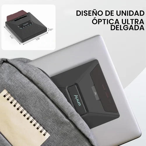 Vista 7 de Alxum Unidad externa de CD y DVD, quemador óptico del lector de discos con Sata negro