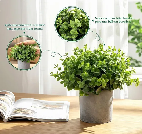 Vista 8 de Lemonfilter Pequeñas plantas falsas, paquete de 5 plantas artificiales de eucalipto en maceta para interiores, plantas falsas de plástico