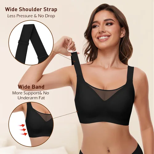 Vista 5 de WOWENY Wireless Minimizer Bras for Women V Neck Comfortable Adjustable Full Coverage Padded Bralettes Smoothing Bra